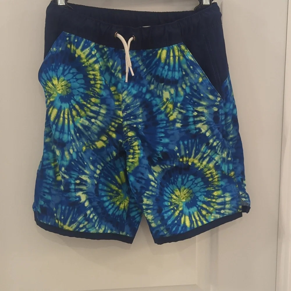 Lands' End Blue and Yellow Swim Trunks Vibrant Design And Blue Rash guard